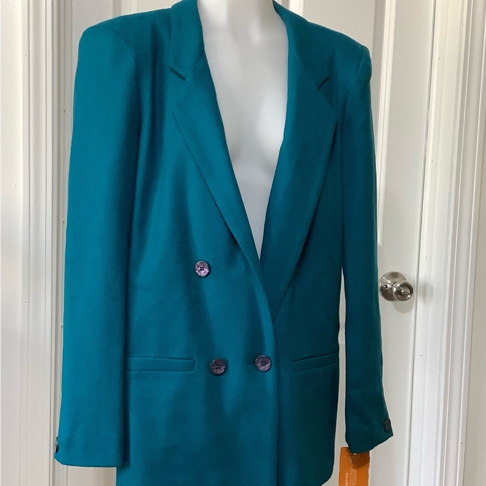 Teal Double-Breasted Women's Blazer size 12 - Picture 2 of 9